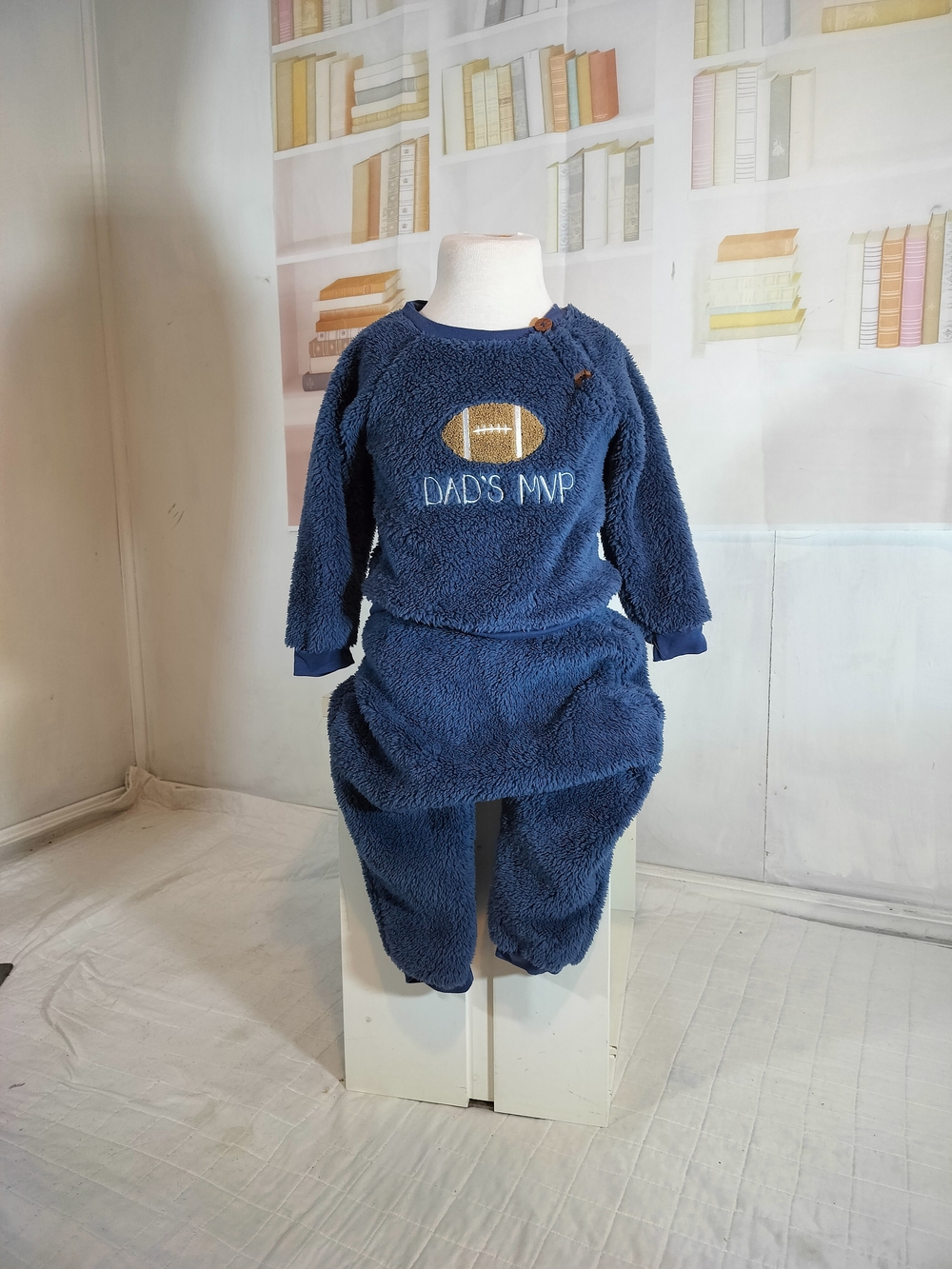 Cozy Navy 'Dad's MVP' Kids Plush Football Pajama Set